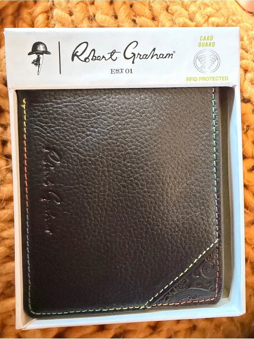 Robert Graham Genuine Leather RFID Protected Wallet w/ Rainbow Accent Stitching